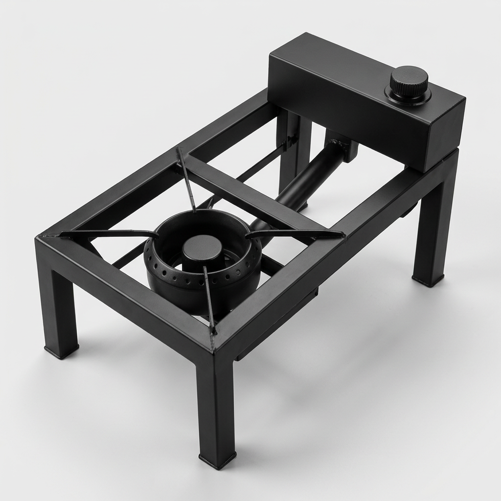 Single-burner oil cooker with rear tank and one pot support